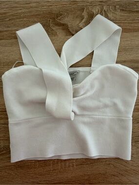 Guess White Cropped Tank Top with Wide Crossover Straps